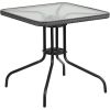Barker 28'' Square Tempered Glass Metal Table with Gray Rattan Edging 28"D x 28"W x 28"H Used for picnics, parties, gardens