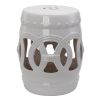 Outsunny 14" x 17" Ceramic Garden Stool with Double-Coin Knotted Ring Design & Strong Glazed Material, Decorative End Table, Home Collection, White