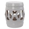 Outsunny 14" x 17" Ceramic Garden Stool with Double-Coin Knotted Ring Design & Strong Glazed Material, Decorative End Table, Home Collection, White
