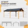 12x20ft Hardtop Gazebo, Galvanized Steel Gable Roof Gazebo Pergola with Wood Grain Aluminum Frame, Outdoor Permanent Gazebo Pavilion for Patio