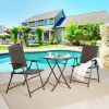 Outdoor 3 Pieces Wicker Folding Bistro Set;  Balcony Table and Chairs Sets;  Garden Backyard Furniture