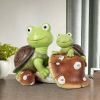 [only for pickup with a prepaid label]Garden Statue Cute Frog Face Turtles Figurines,Solar Powered Resin Animal Sculpture with 3 Led Lights for Patio
