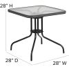 Barker 28'' Square Tempered Glass Metal Table with Gray Rattan Edging 28"D x 28"W x 28"H Used for picnics, parties, gardens