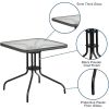 Barker 28'' Square Tempered Glass Metal Table with Gray Rattan Edging 28"D x 28"W x 28"H Used for picnics, parties, gardens