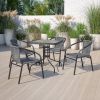 Barker 28'' Square Tempered Glass Metal Table with Gray Rattan Edging 28"D x 28"W x 28"H Used for picnics, parties, gardens
