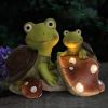 [only for pickup with a prepaid label]Garden Statue Cute Frog Face Turtles Figurines,Solar Powered Resin Animal Sculpture with 3 Led Lights for Patio