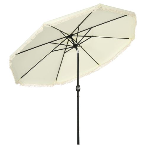 Outsunny 9ft Patio Umbrella with Push Button Tilt and Crank, Ruffled Outdoor Market Table Umbrella with Tassles and 8 Ribs, for Garden, Deck, Pool